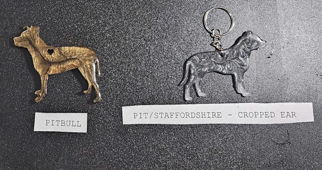 Customizable Resin Pitbull/Staffy - Keychain or 3D magnet (send photos or pick any color)