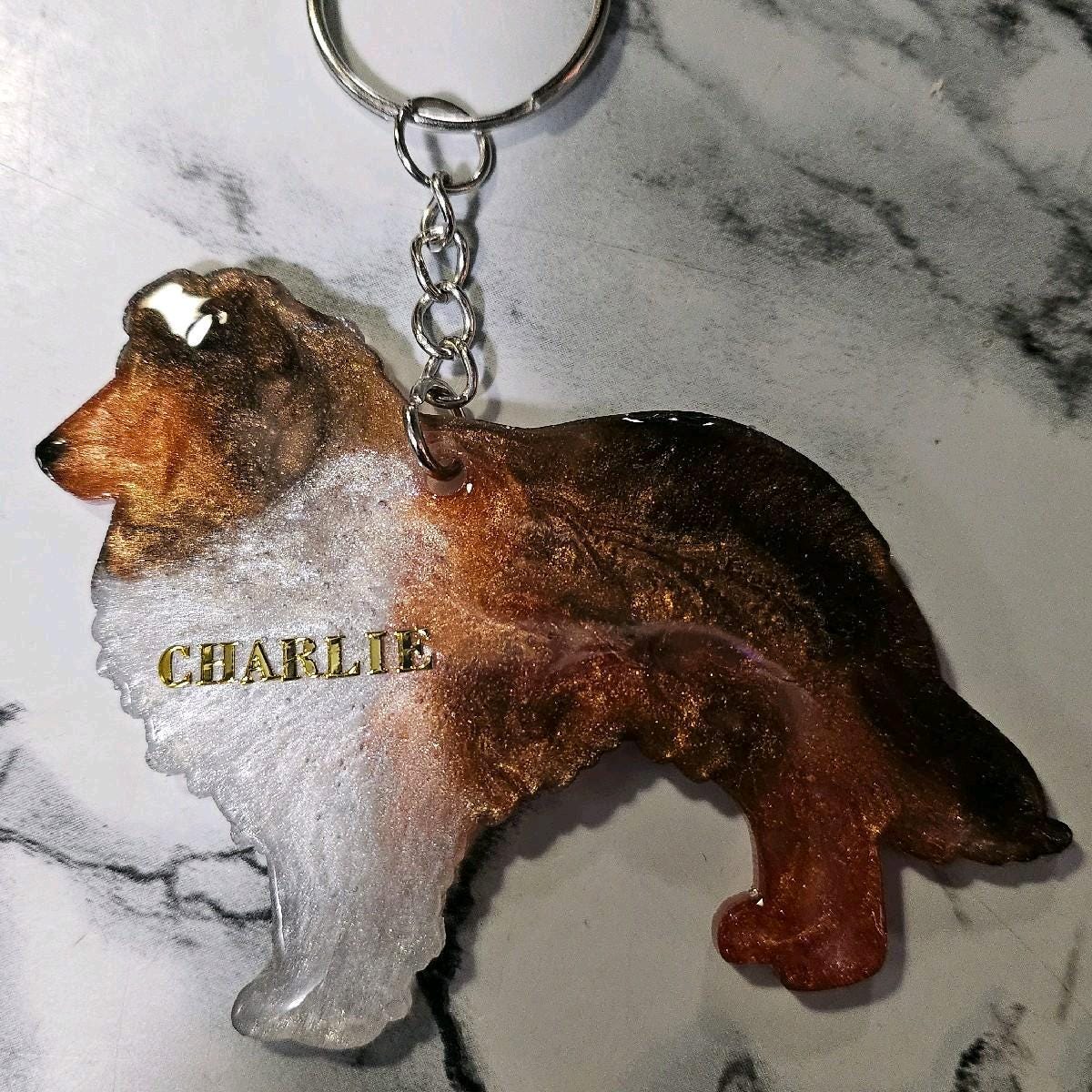 Customizable Resin Rough Collie - Keychain or 3D magnet (send photos or pick any color)