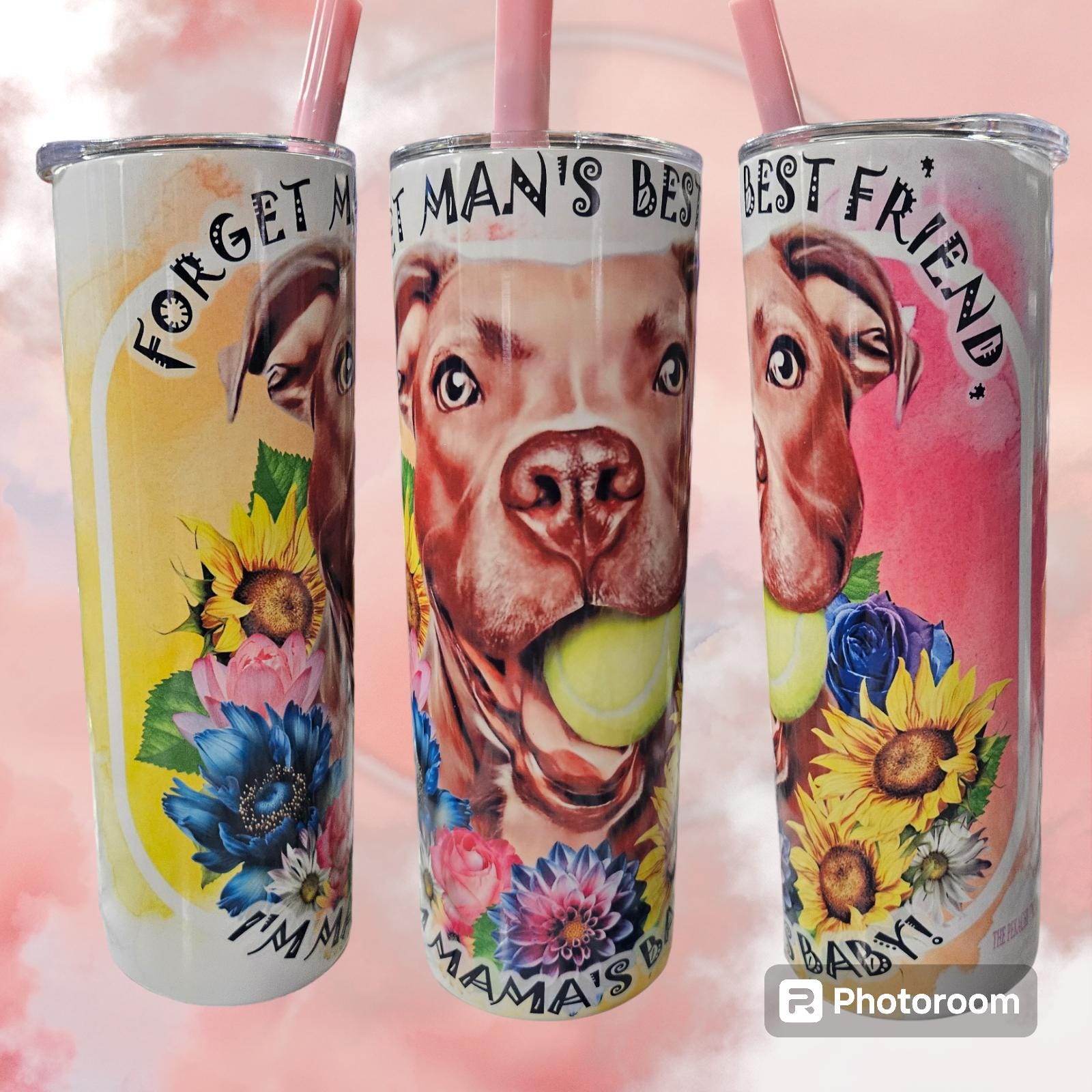 Customizable Summer/Spring design Pet Tumbler/Water Bottle - Change pet in middle!