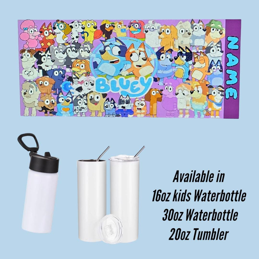 Bluey Water bottle/Tumbler- Blue heeler and friends designs kids / adult designs and sizes available. 16, 20, 30 oz options