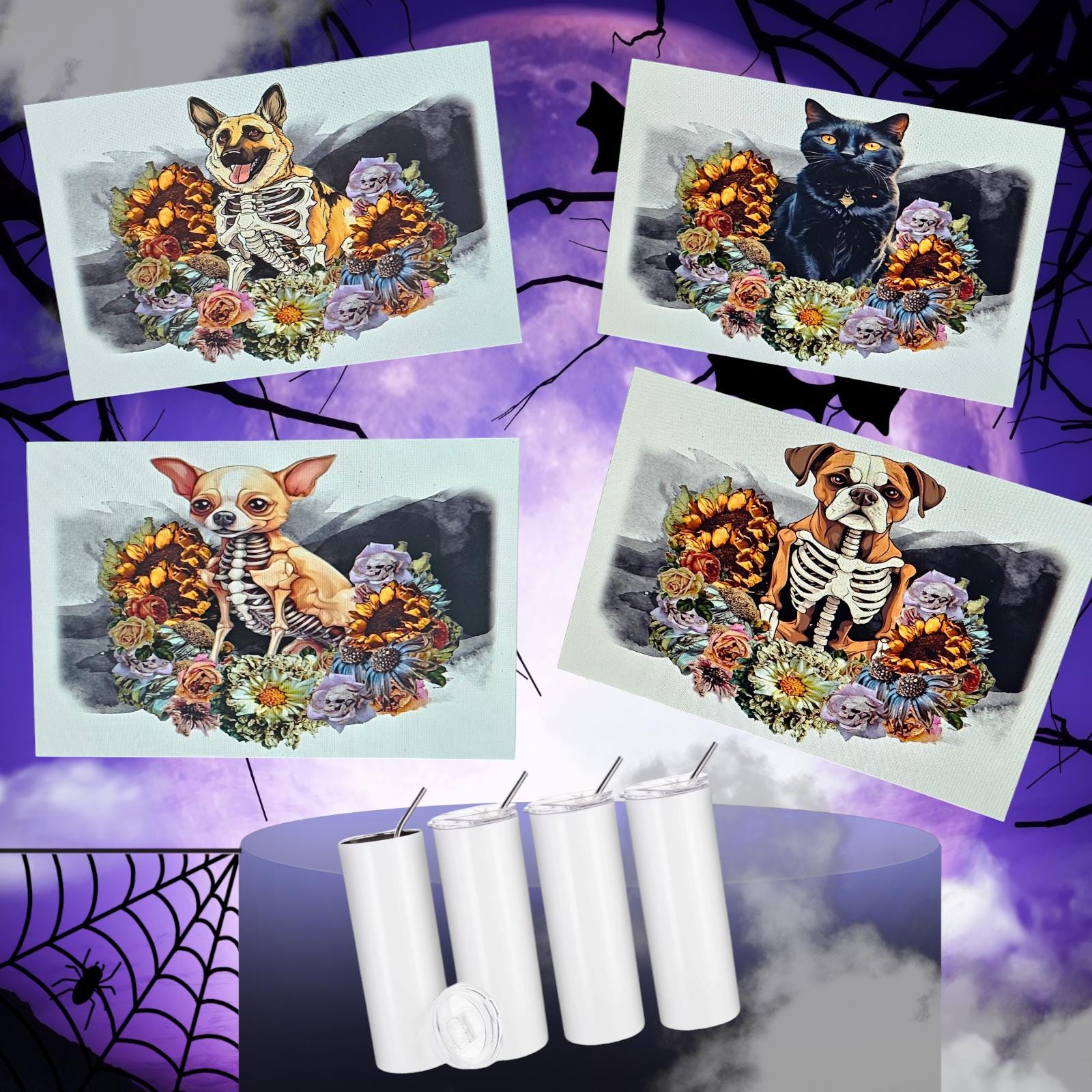 Customizable Spooky Pet Halloween skeleton Tumbler - Pick any breed