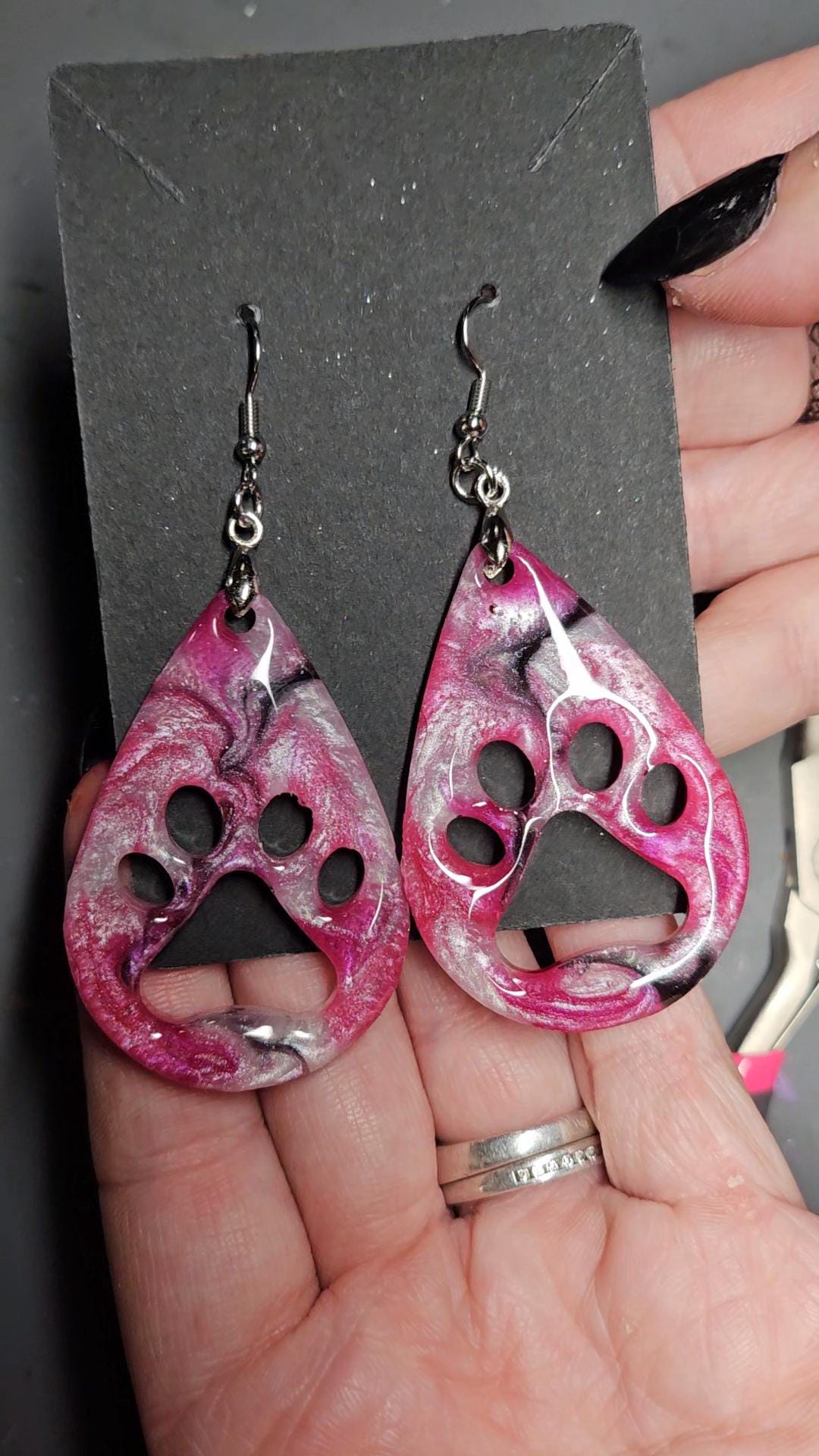 Customizable Paw print dangle Earrings