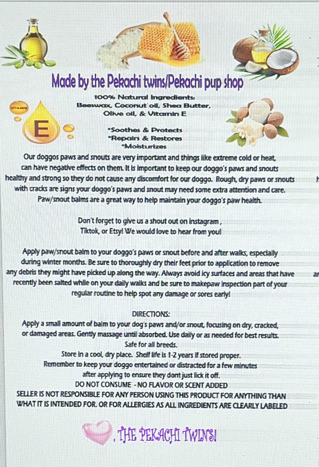 The Pekachi Pup Balm - Paw and snout balm for dogs 2oz or The Pekachi Lip Balm for Hoomans 0.15 - Soothing, healing, all natural balm!