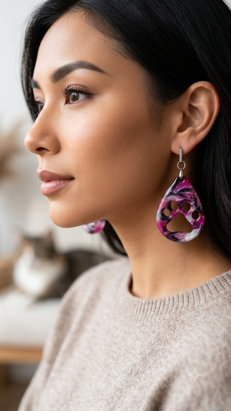 Customizable Paw print dangle Earrings